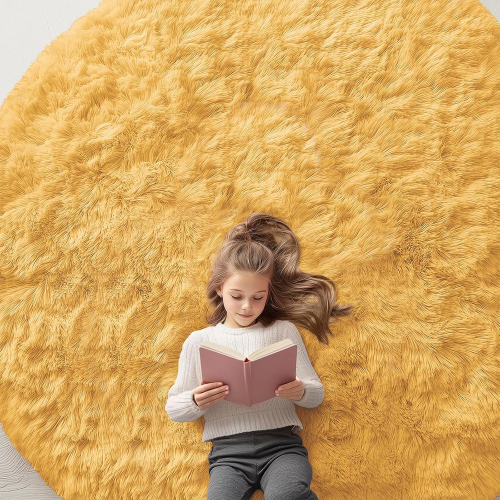 OLANLY Mustard Yellow Round Rugs