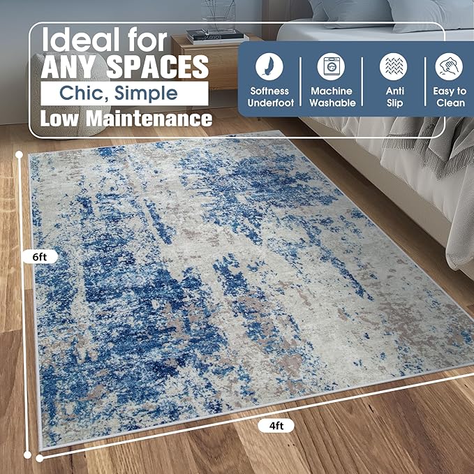 4x6 Area Rugs for Living Room Rug Washable: Abstract Rug for Dining Room - Image 2