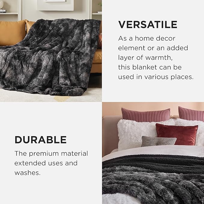 Bedsure GentleSoft Fluffy Tie Dye Black Blankets Queen Size - Image 4