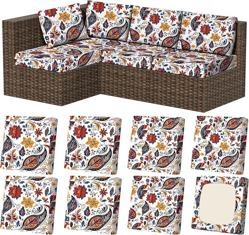 8Pcs Stretch Patio Cushion Covers, Outdoor Couch & Sofa Replacement Slipcovers by VORSHAPE