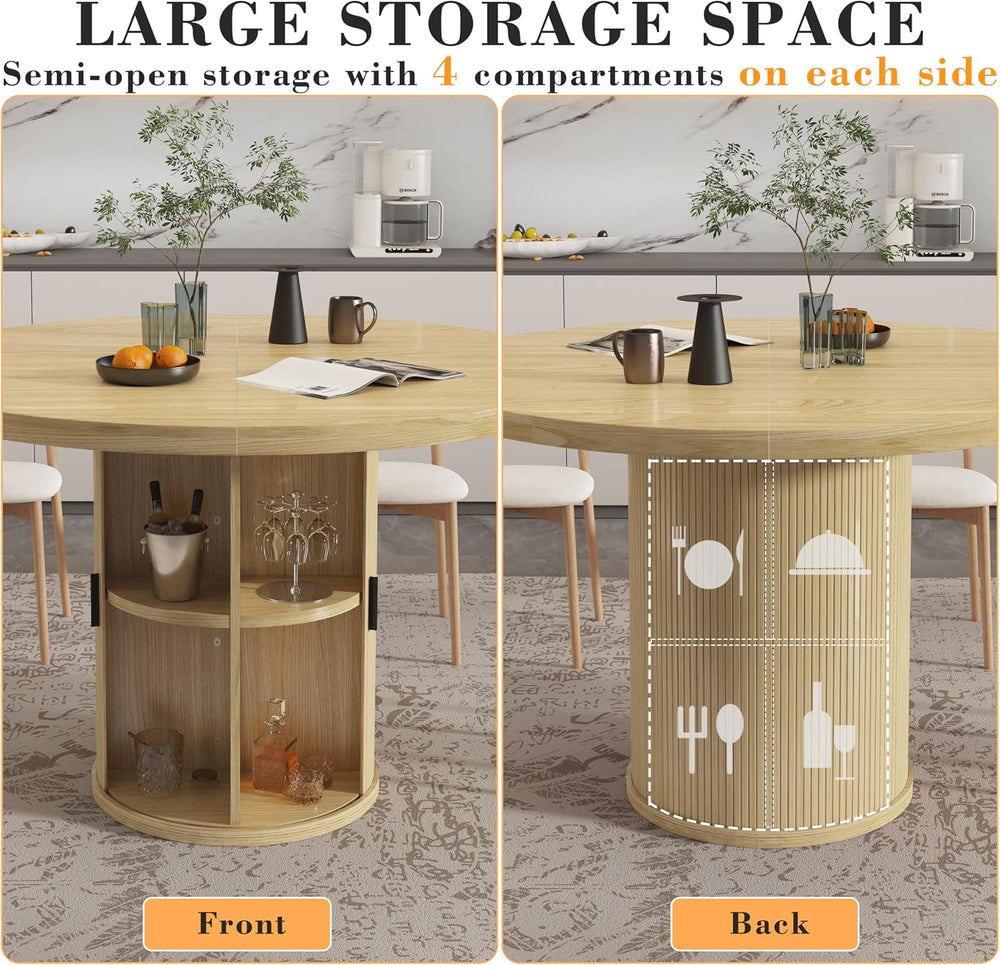 35.5'' Round Dining Table for 2-4, Small Dining Table with Storage Sh...