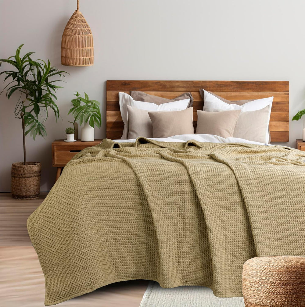 100% Cotton Blanket all Seasons Twin Size, Khakhi, 60x90 Inches