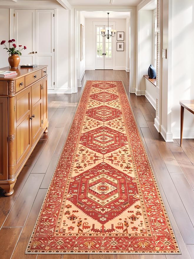 SERISSA Runner Rug for Hallways, Extra Long Boho Rug Ultra Soft Vintage Red by SERISSAHomeDecorCollection