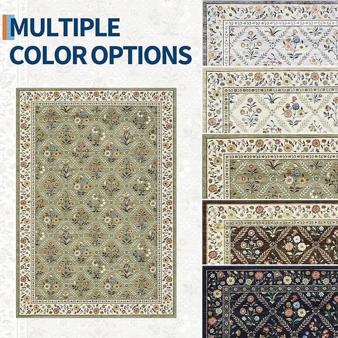 Washable Kitchen Runner 2x6 Non-Slip Floral Carpet Runner - Image 9