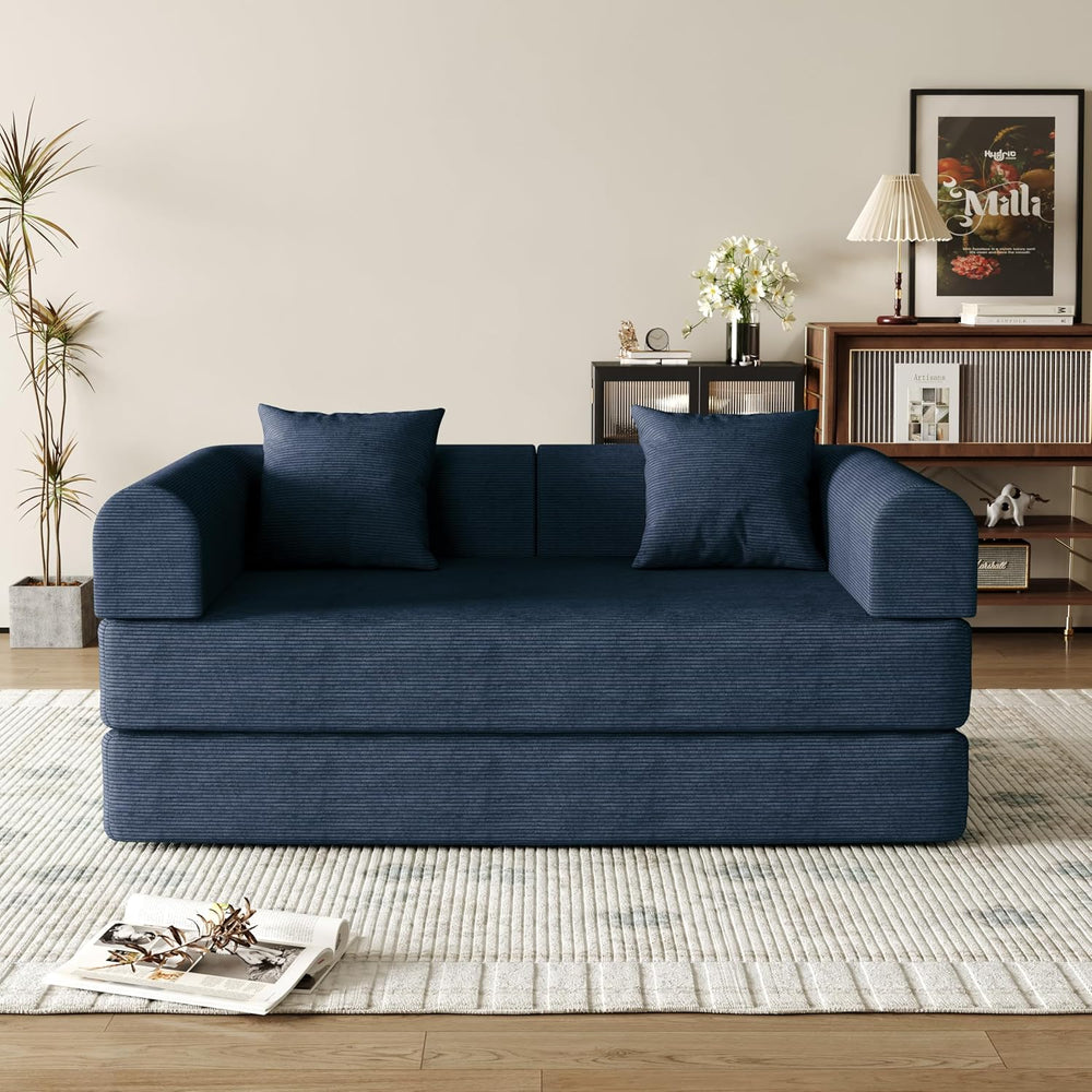 59'' Convertible Compressed Corduroy Folding Sofa Bed, Modern Boneles...