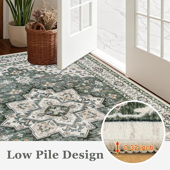 Area Rugs 10x12 Living Room Rug: Washable Rug Soft Vintage Boho Medallion - Image 9