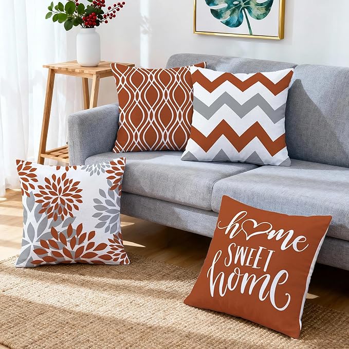 Hexagram Geometric Burnt Orange Pillow Covers 18x18 Set of 4, Decorative - Image 6