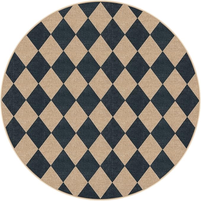 Lahome Colette Checkered Round Rugs 6ft, Washable Easy Jute Circle Patio Rug - Image 8