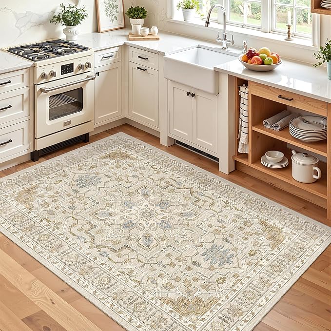 Madane Area Rug 4x6 Washable Rugs: Vintage Living Room Rug Soft Low Pile Non - Image 2