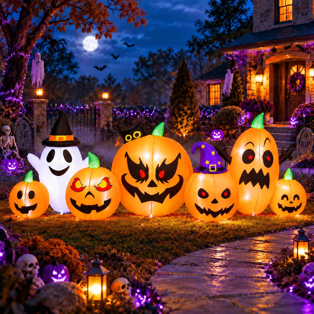8FT Halloween Inflatables Pumpkin Outdoor Decorations, 7-in-1 Pumpkin Family ...