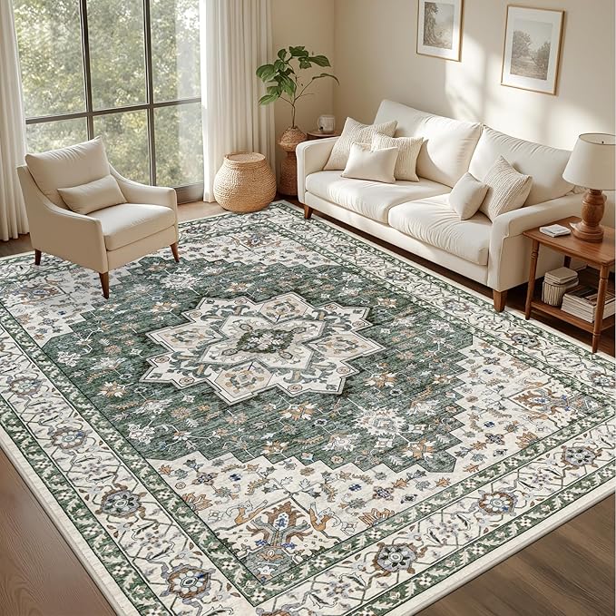 Area Rugs 10x12 Living Room Rug: Washable Rug Soft Vintage Boho Medallion - Image 2