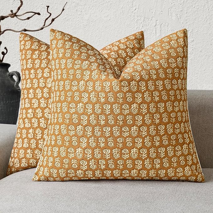 Foindtower Set of 2 Decorative Vintage Floral Print Throw Pillow Covers Neutral by Foindtower