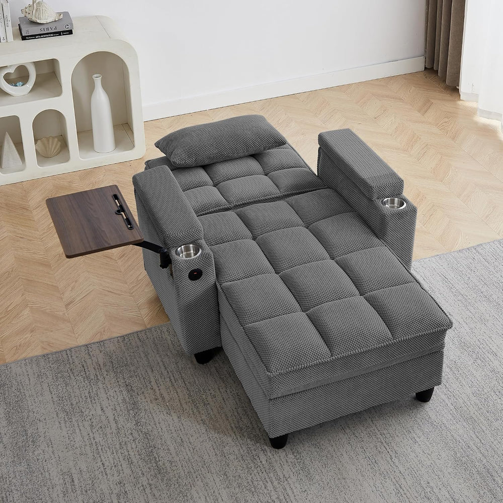 Eafurn Convertible Chaise Lounge Sleeper Chair with Storage and 6-Position Re...