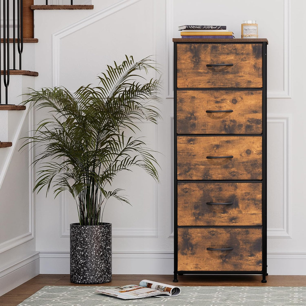 tall dresser vertical fabric storage tower, 5 drawers shown in use