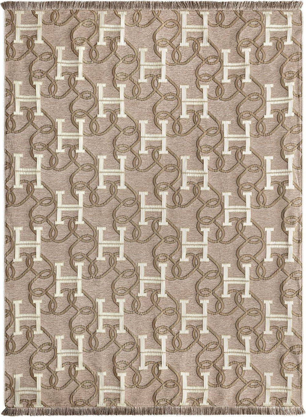 Jacquard Letter H Throw Blanket for Couch, 52”x72”, Taupe