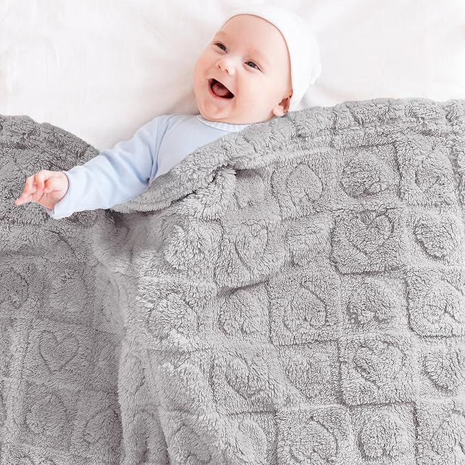 Yurhap Fleece Baby Blanket Heart Checkered, Ultra Soft Cozy Baby Blankets - Image 3