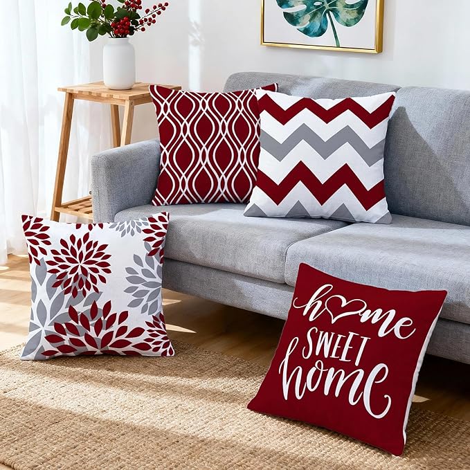 Hexagram Geometric Burgundy Pillow Covers 16x16 Set of 4, Decorative Outdoor - Image 6