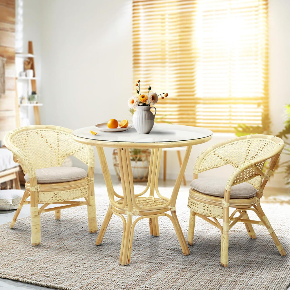 Pelangi Handmade Rattan Dining Wicker Chair Natural Color w/Cream Cushion