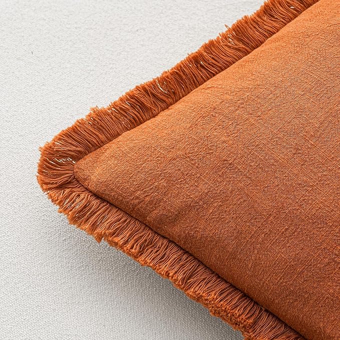 MIULEE Decorative Throw Pillow Covers Neutral Linen Fringe Throw Pillows Set of - Image 3
