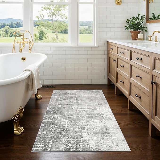 Abstract 2x3 Entryway Area Rugs: Washable Water Resistant Kitchen Rug Non-Slip - Image 4