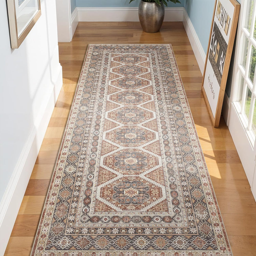 3x8 Runner Rug Kitchen Washable: Non-Slip Carpet Runner for Floor Brick