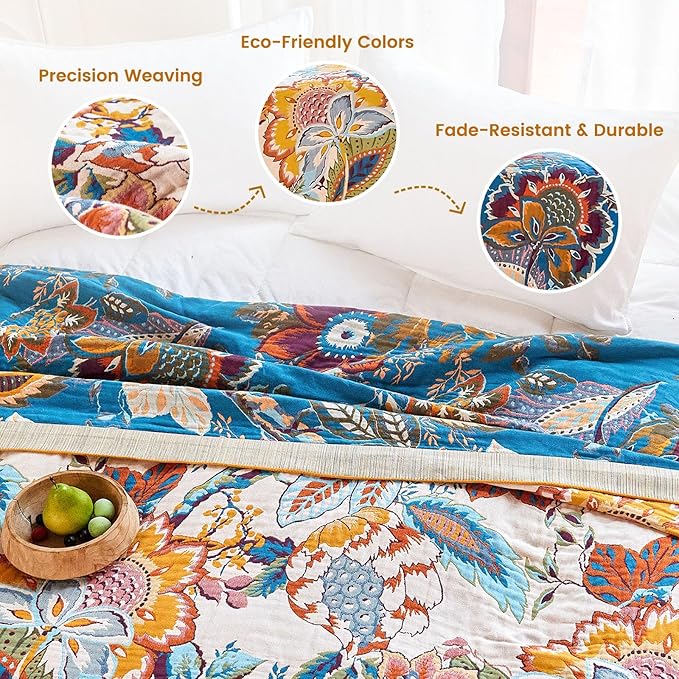 MSGKV Boho Throw Blanket 90"x108" Floral Cotton Blanket - Image 3