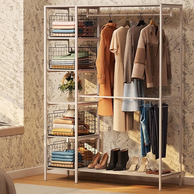 Jakyitvi 5-Tier Stackable Closet Organizer Shelf – Foldable Metal Storage Bins