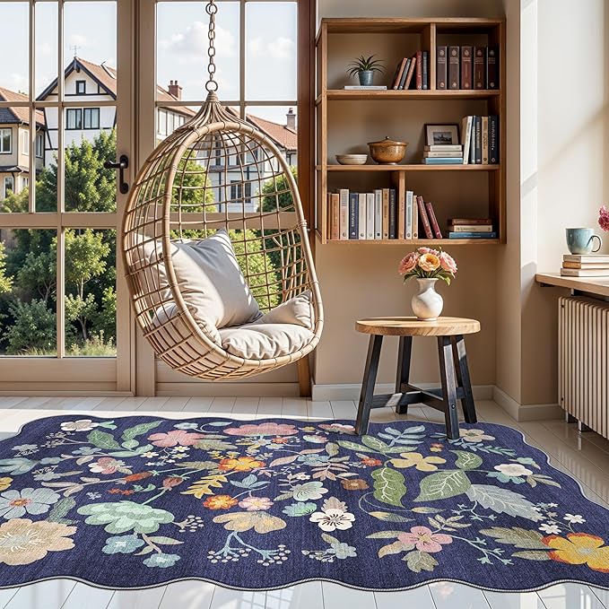 4x6 Living Room Area Rugs: Washable Boho Bedside Rug Non-Slip Floral Small Low - Image 2