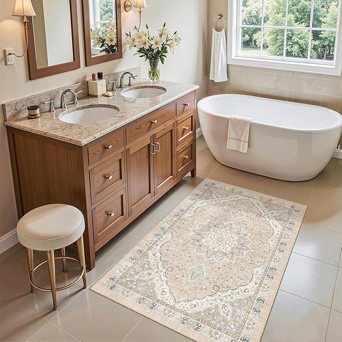 Madane Washable Area Rug 2x3, Small Entryway Rug Non-Slip Vintage Door Mat - Image 4
