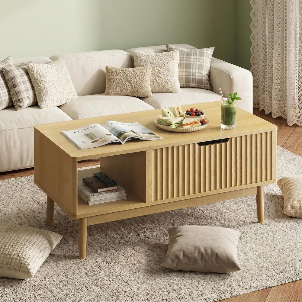 LYNSOM Wood Lift Top Coffee Table with Storage,Rising Coffee Tables with Hidd...