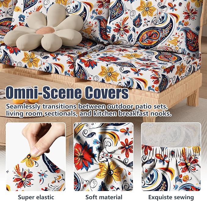 8Pcs Stretch Patio Cushion Covers, Outdoor Couch & Sofa Replacement Slipcovers - Image 4