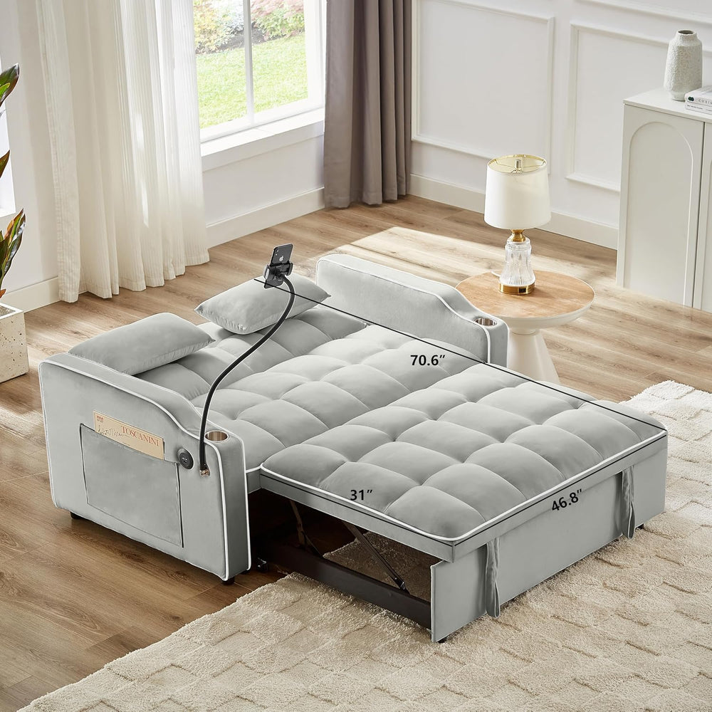 Sleeper Sofa Couch Bed with Phone Holder, Modern 3-in-1 Convertible Velvet Pu...