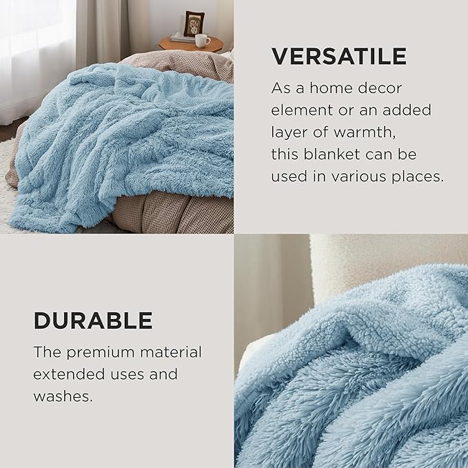 Bedsure GentleSoft Fluffy Light Blue King Size Blanket - Image 4