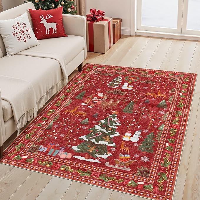 UERMEI Christmas Area Rug Living Room Rugs: 4x6 Neutral Modern Washable Festive - Image 3
