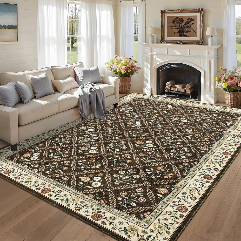 6x9 Machine Washable Area Rugs for Living Room Floral Stain Resistant Soft