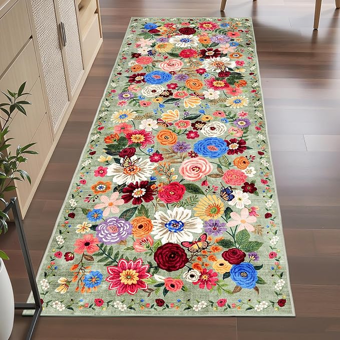 Rug for Hallways Green Kitchen Rug 2x6, Non Slip Washable Rugs by WelcometoBabovid