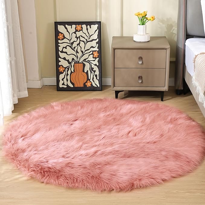 ORINOVA Pink Washable Fluffy Round Rugs by ORINOVA