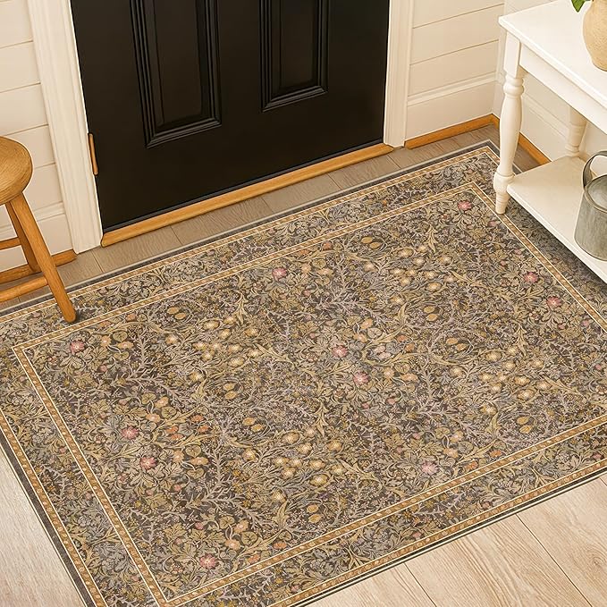 Vintage Brown 4x6 Area Rugs for Large Entryway, Bedroom Beside Rug, Non-Slip - Image 6