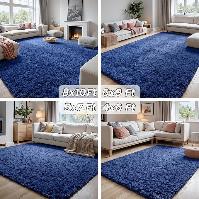 5x8 Area Rugs for Living Room: Soft Fluffy Shag Blue Rugs for Bedroom, Non Slip - Image 7