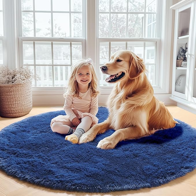 ONASAR Navy Blue Round Area Rug 4ft, Soft Bedroom Circle Rugs Floor Mat - Image 7