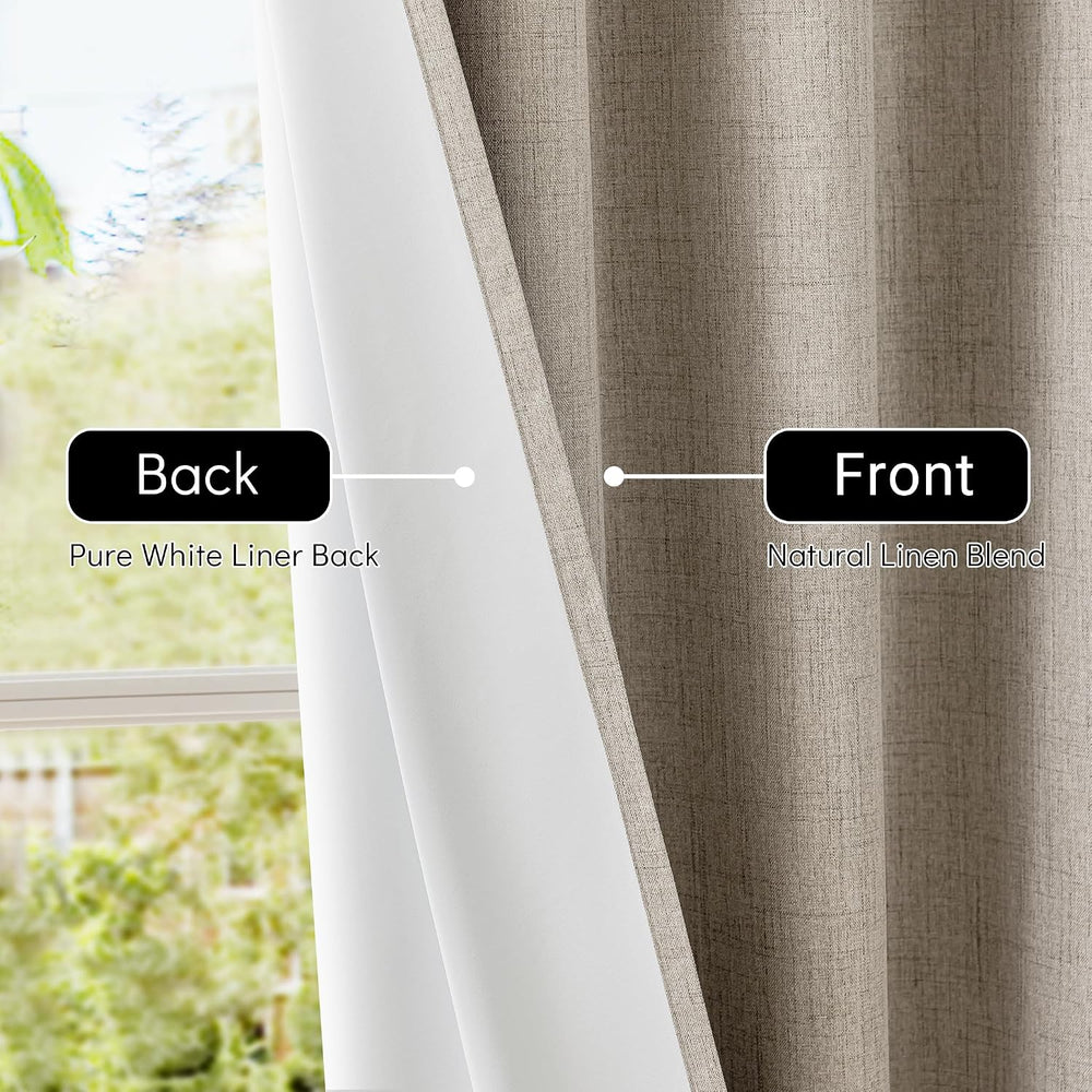 ChrisDowa Linen Blackout Curtains 63 Inch Length 100% Blackout Curtain
