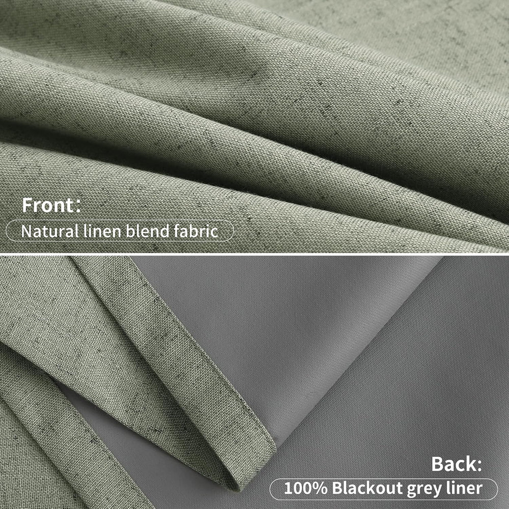 Joywell 100% Blackout Linen Pinch Pleated Curtains 84 Inch Long Sage Green