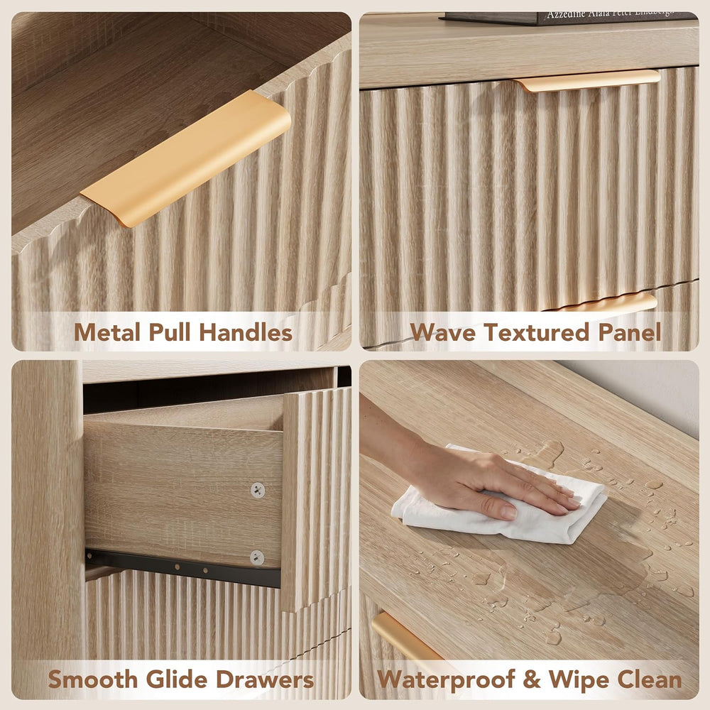 Decofy 6 Drawer Dresser for Bedroom, Fluted Dressers with Rounded Edge & ...