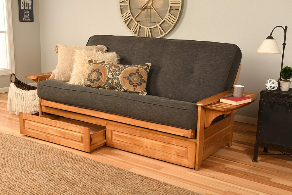 Kodiak Phoenix Wooden Futon Sofa Bed with Storage Drawers, Full Size Futon Co...