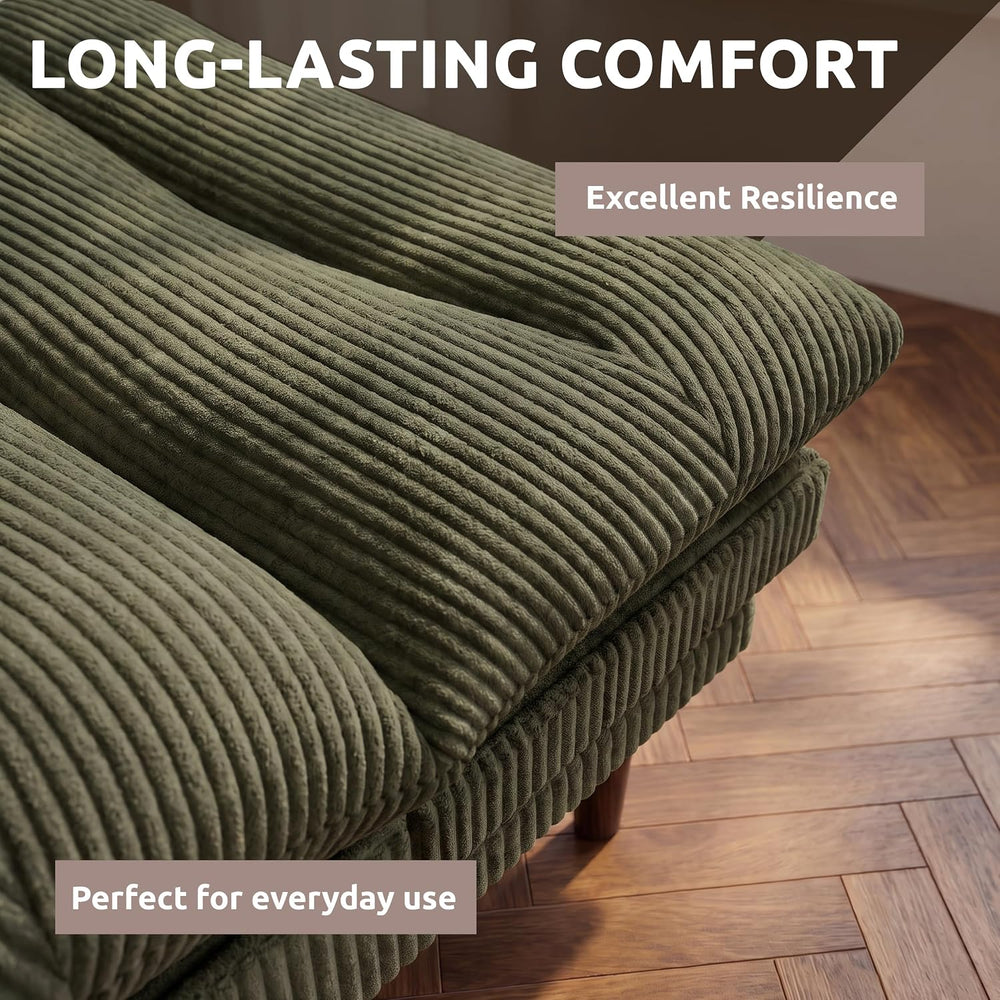 66 Inch Corduroy Futon Sofa Bed, Modular Sectional Sofa For Living Room