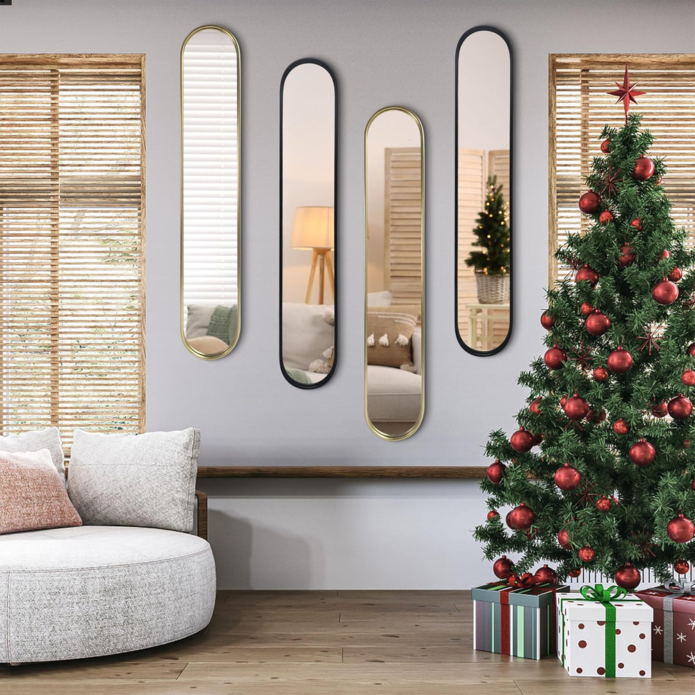 Black Full Length Oval Mirror, 2-Pack Narrow Capsule Long Mirrors with Metal ...