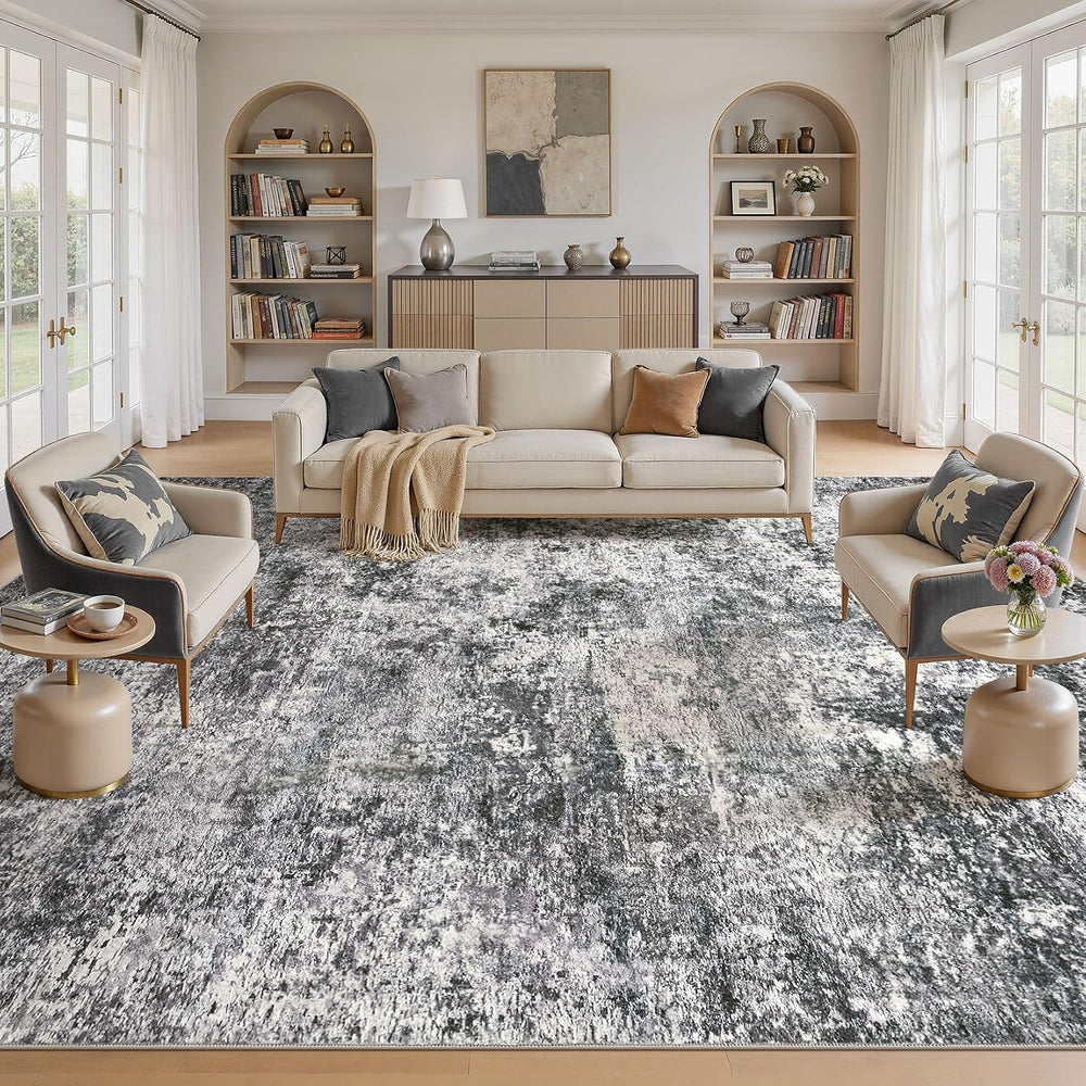 DMOYEST Area Rug Living Room Rugs 10x14 Washable Abstract Grey Carpet