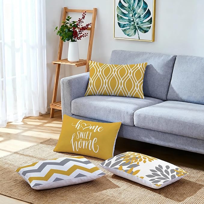 Hexagram Geometric Yellow Pillow Covers 12x20 Set of 4, Decorative Outdoor Boho - Image 3