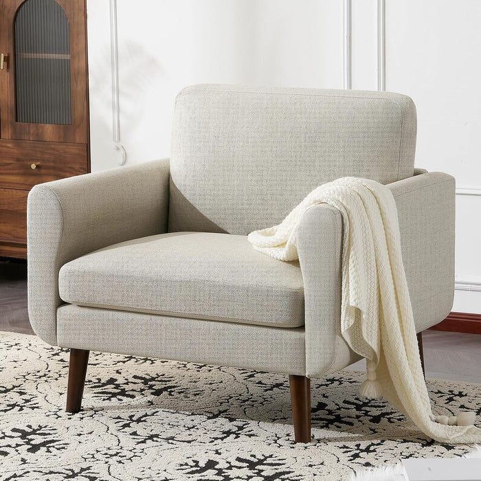 ELUCHANG Accent Chair Set of 1, Oversized Mid Century Modern Arm Chair, Soft Linen Fabric Sofa Chairs Upholstered Comfy Chair for Living Room Bedroom Apartment (Oatmeal)