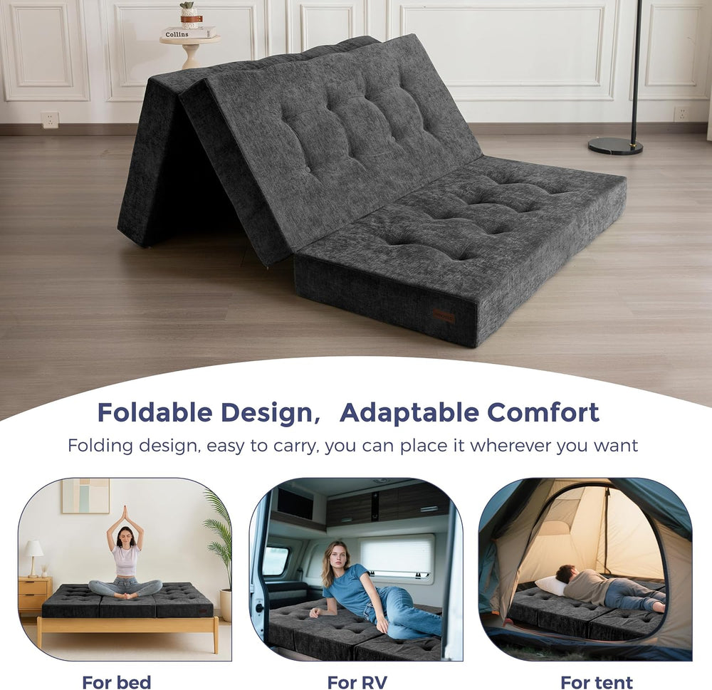 MAXYOYO 6" Folding Sofa Bed for Floor, Tufted Tri-Fold Floor Mattress wi...
